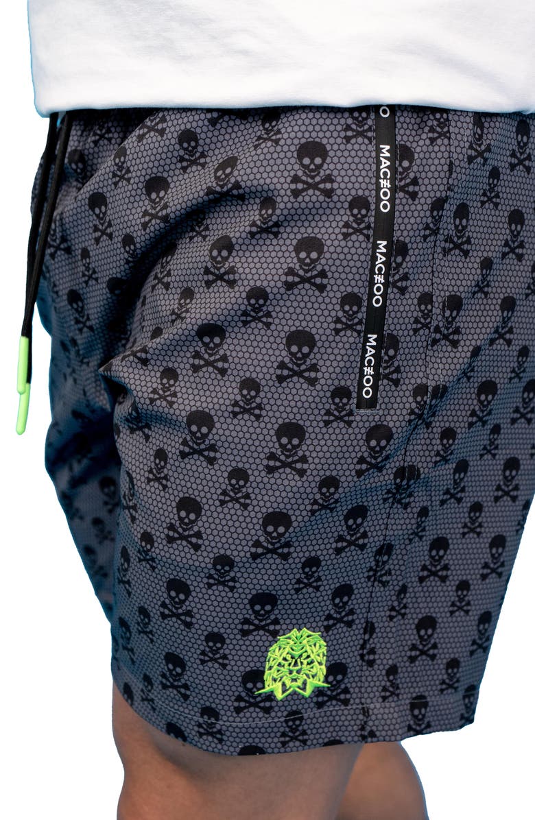Maceoo Swim Lion Skull & Crossbones Swim Trunks, Alternate, color,