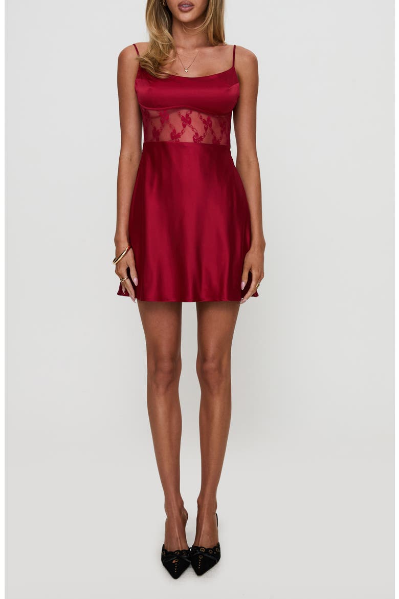 Le Tigre Lace Inset Satin Minidress, Main, color, RED