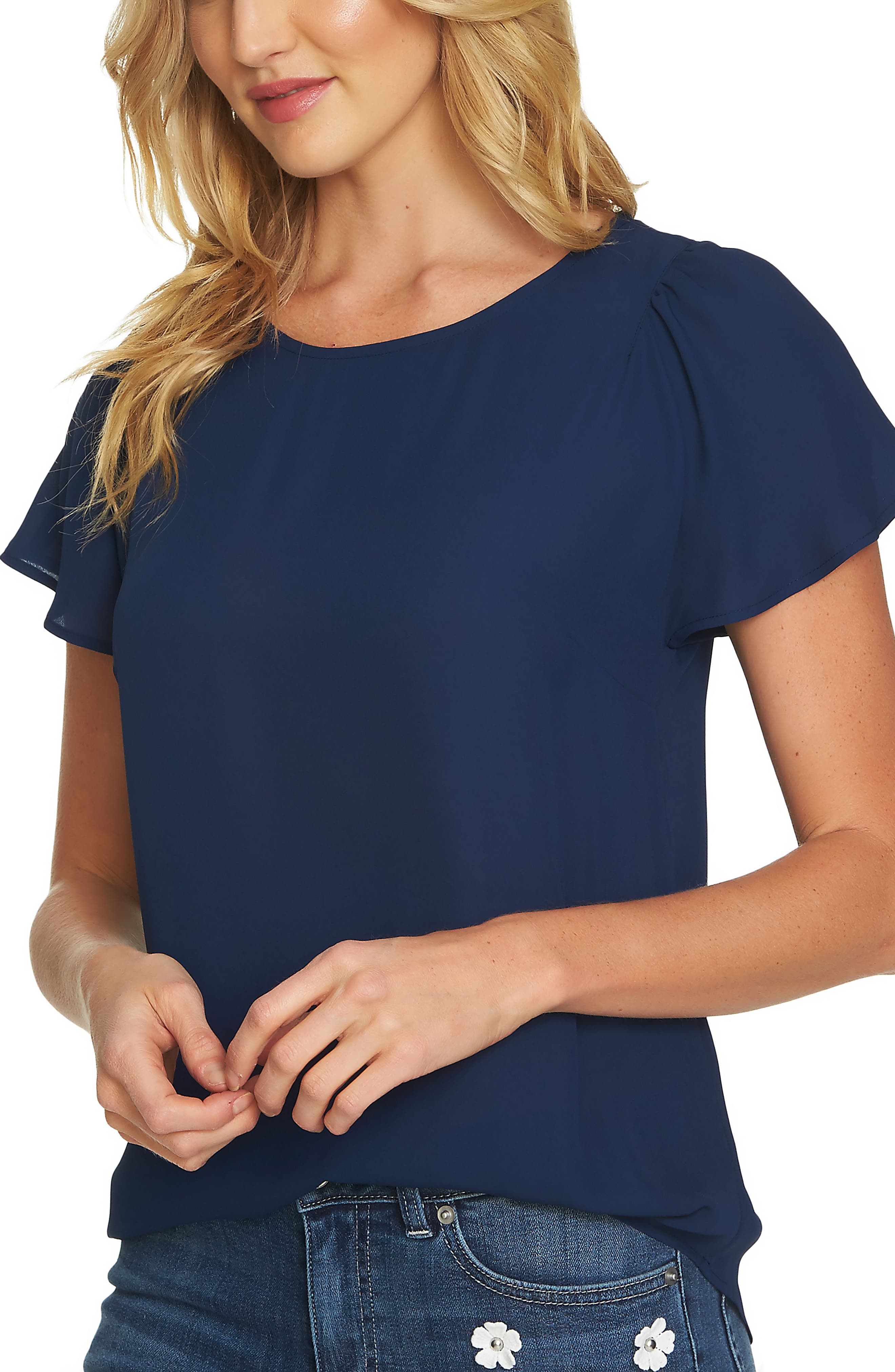 CeCe Crepe Flutter Sleeve Blouse (Women) | Nordstrom