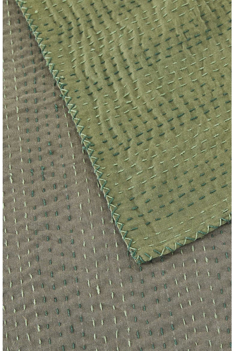 Kantha Reversible Cotton Coverlet, Alternate, color, FOREST AND OLIVE