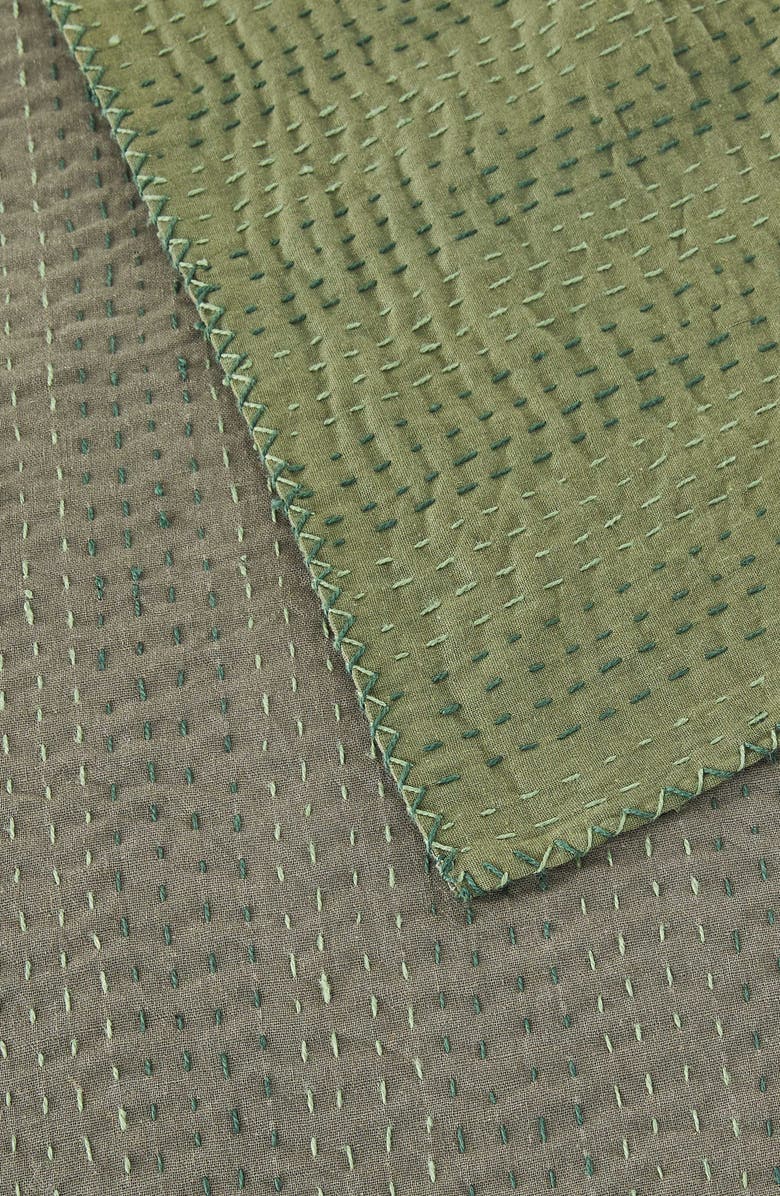 MELANGE HOME Kantha Reversible Cotton Coverlet, Alternate, color, Forest And Olive