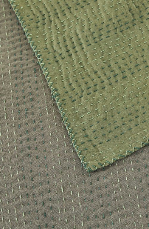 Melange Home Kantha Reversible Cotton Coverlet In Forest And Olive