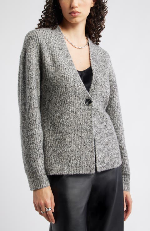 One-Button V-Neck Rib Cardigan