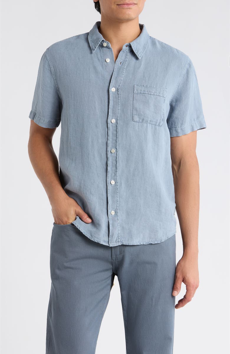 Citizens of Humanity Cairo Short Sleeve Linen Button-Up Shirt, Main, color, Stone Blue