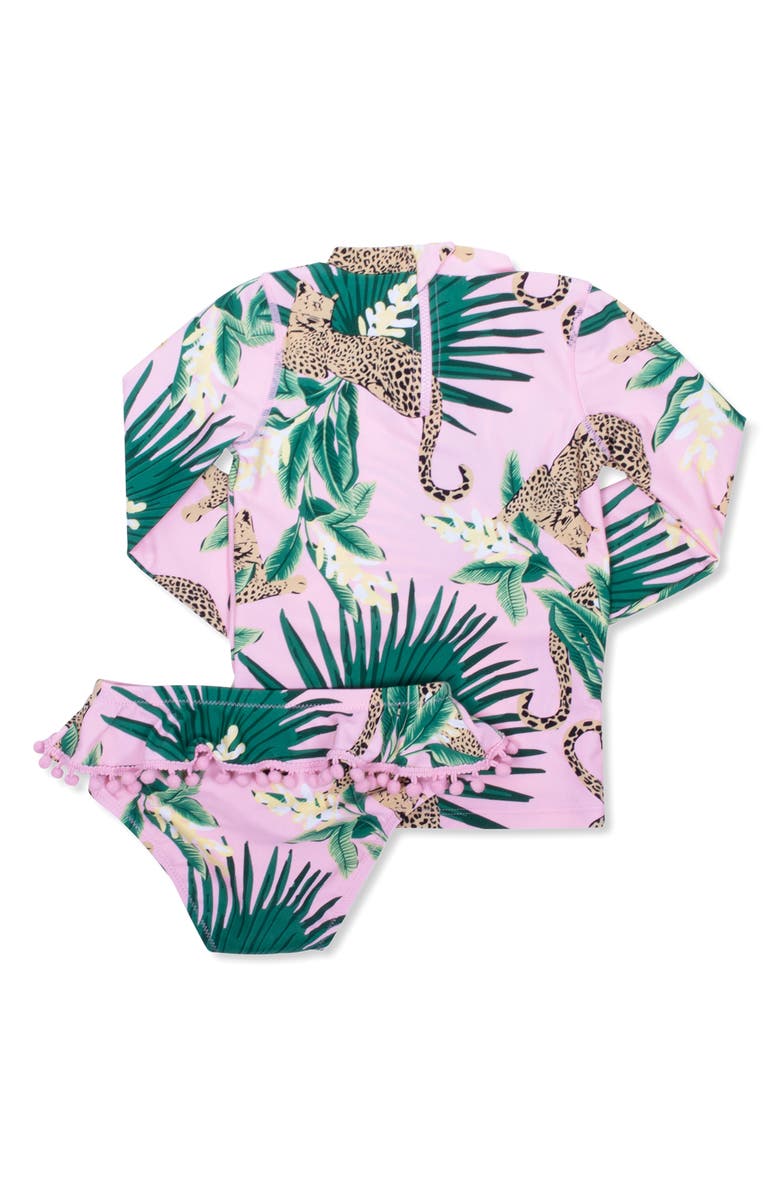 Shade Critters Kids' Tropical Leopard Long Sleeve Two-Piece UPF 50+ Rashguard Swimsuit, Alternate, color, Pink