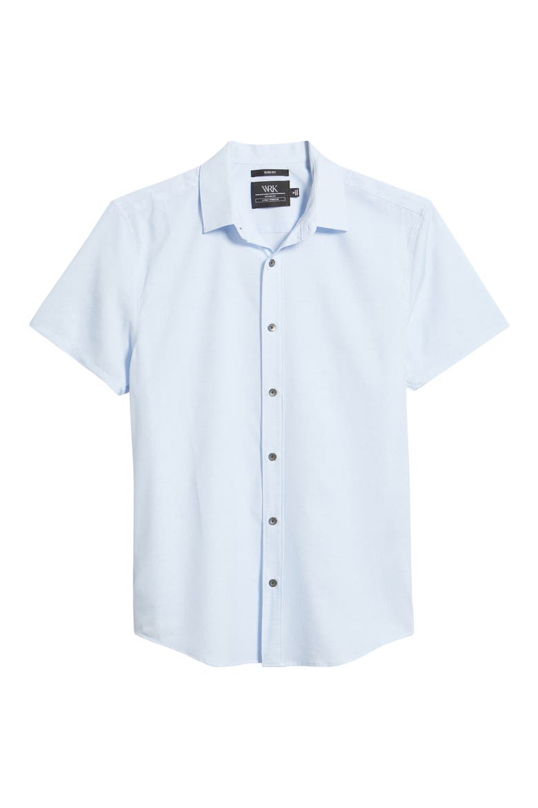 Trim Fit Short Sleeve Performance Button-Up Shirt, Alternate, color, LIGHT BLUE