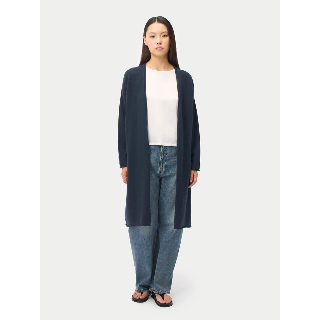 Gobi Mongolian Cashmere 3d Longline Cardigan In Blue