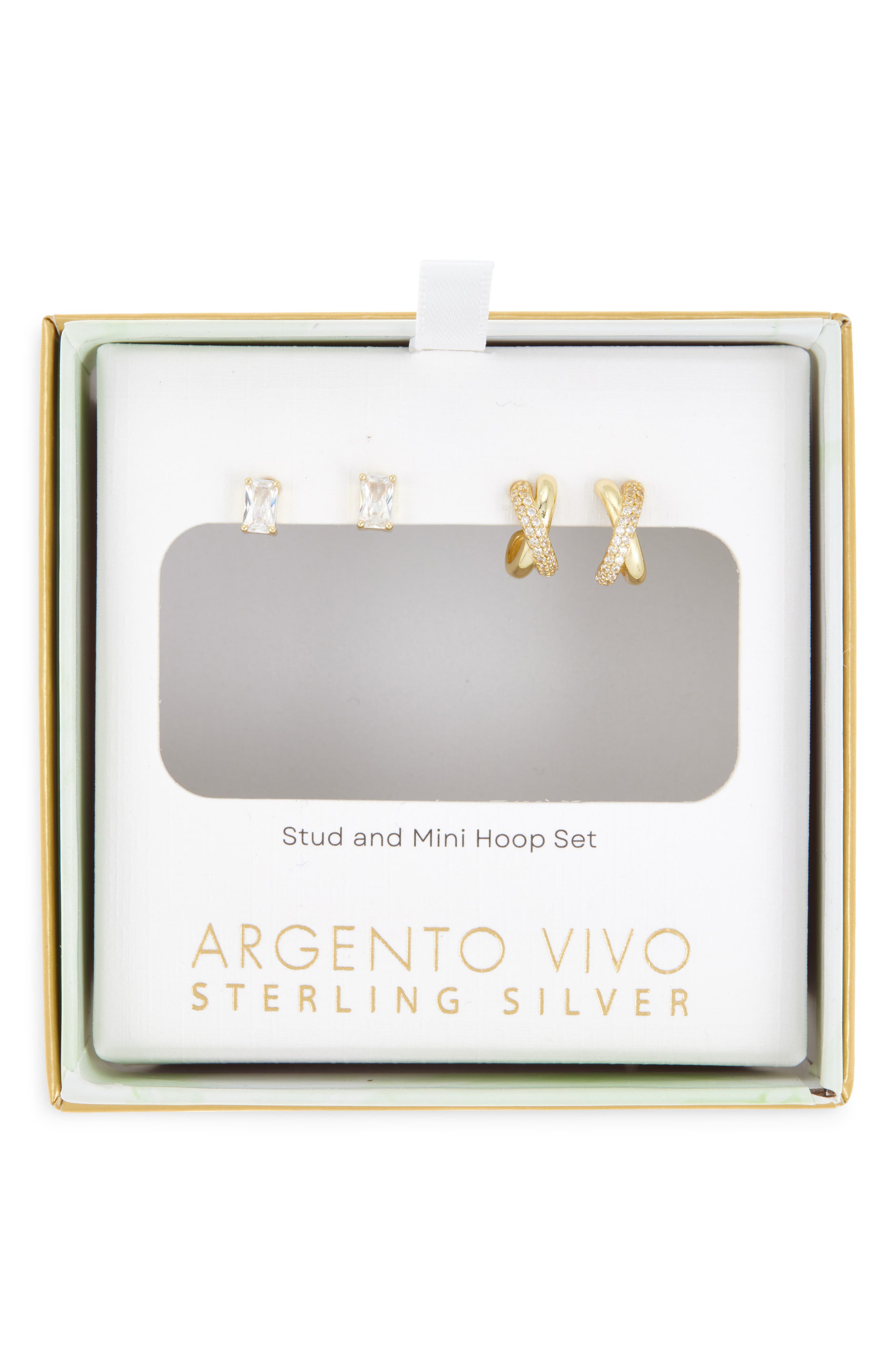 ARGENTO VIVO Pack of 2 Crystal Stud & Mini Huggie Hoop Earrings Set