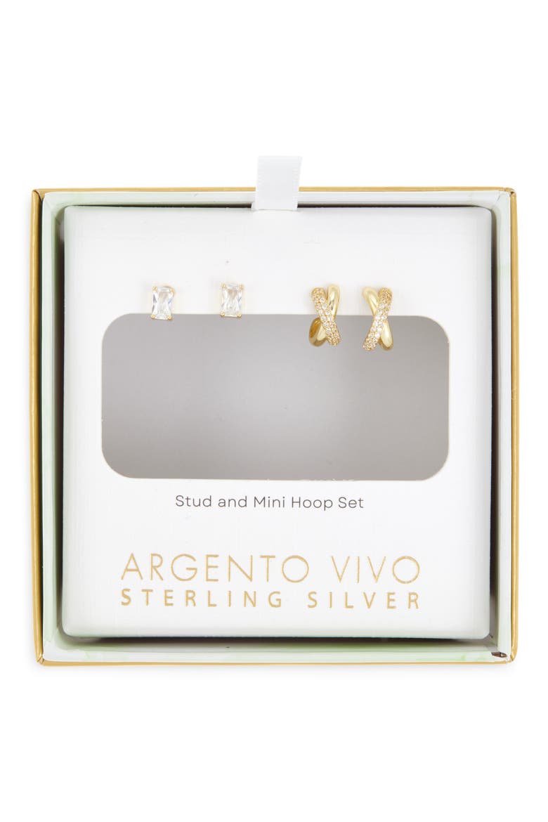 Pack of 2 Crystal Stud & Mini Huggie Hoop Earrings Set, Main, color, GOLD