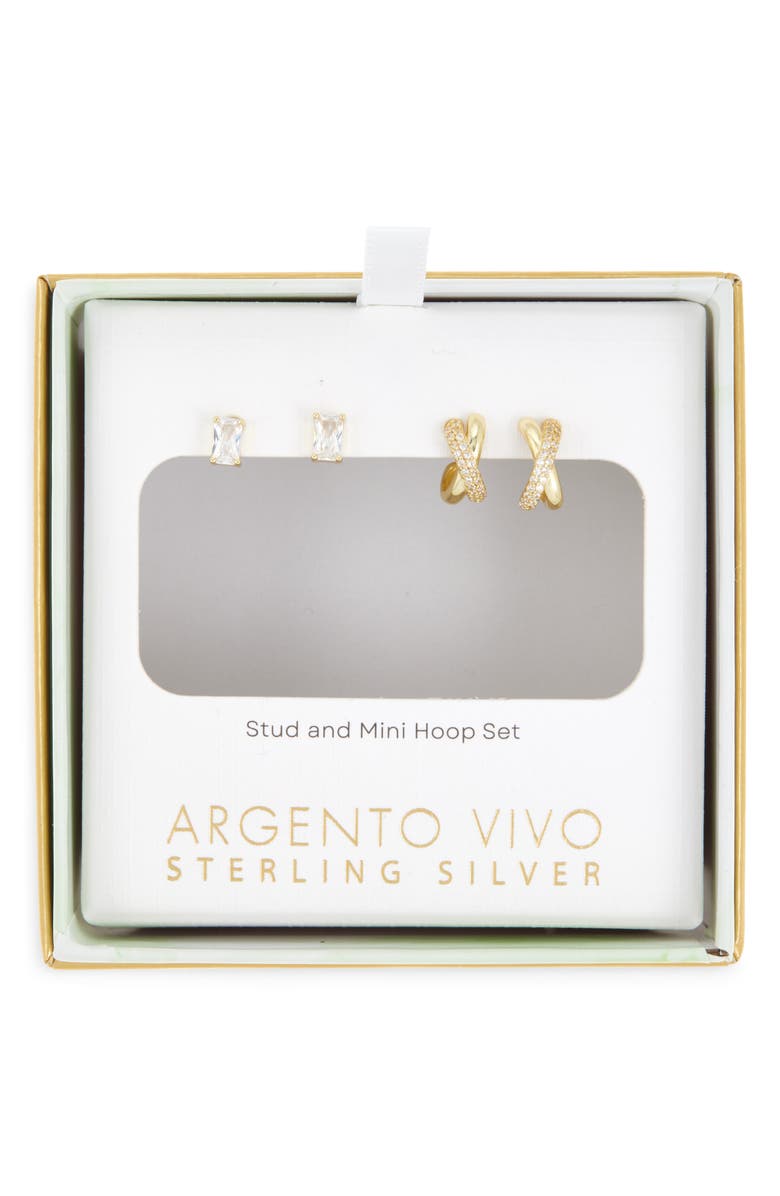 ARGENTO VIVO Pack of 2 Crystal Stud & Mini Huggie Hoop Earrings Set, Main, color, Gold
