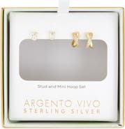 ARGENTO VIVO Pack of 2 Crystal Stud & Mini Huggie Hoop Earrings Set