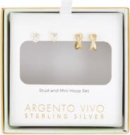 ARGENTO VIVO Pack of 2 Crystal Stud & Mini Huggie Hoop Earrings Set