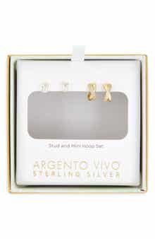 ARGENTO VIVO Pack of 2 Crystal Stud & Mini Huggie Hoop Earrings Set