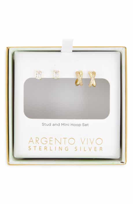 ARGENTO VIVO Pack of 2 Crystal Stud & Mini Huggie Hoop Earrings Set