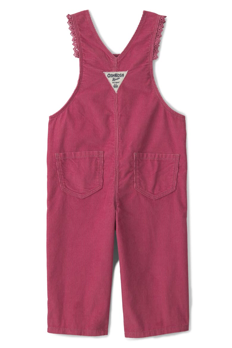 Lace Trim Cotton Corduroy Overalls, Alternate, color, ROSE XMAS CORD OVERALL