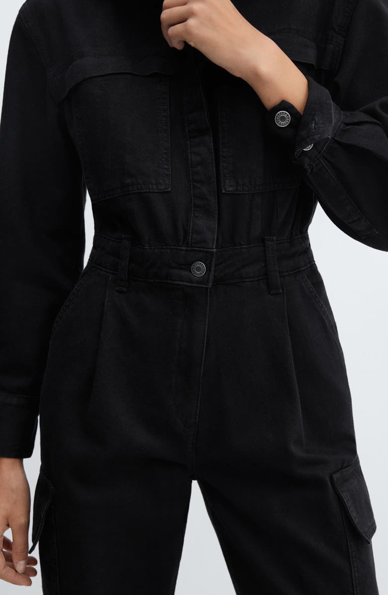 MANGO Long Sleeve Denim Cargo Jumpsuit, Alternate, color,