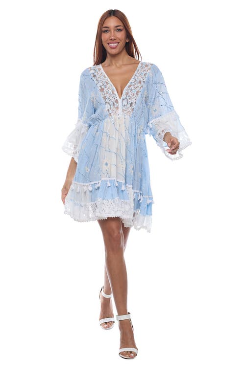 Shop Ranee's Ranees Lace Bell Sleeve Minidress In Blue