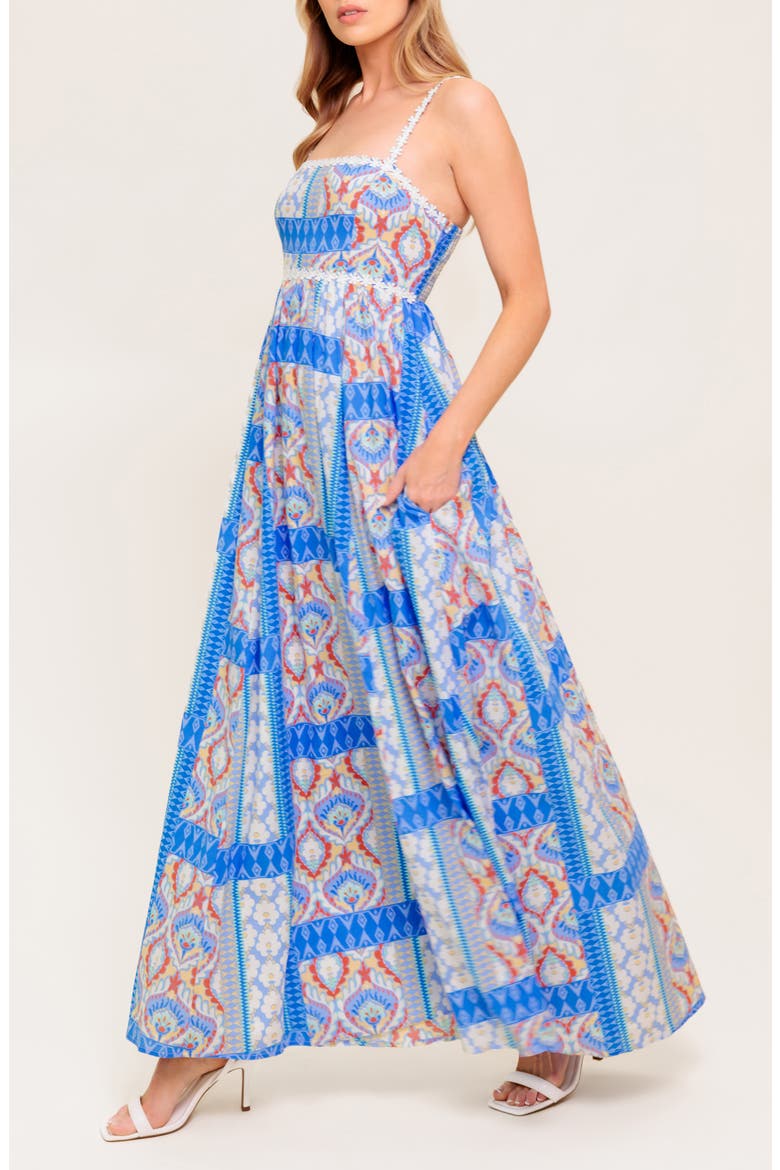 Cotton Print Maxi Dress, Alternate, color, BLUE