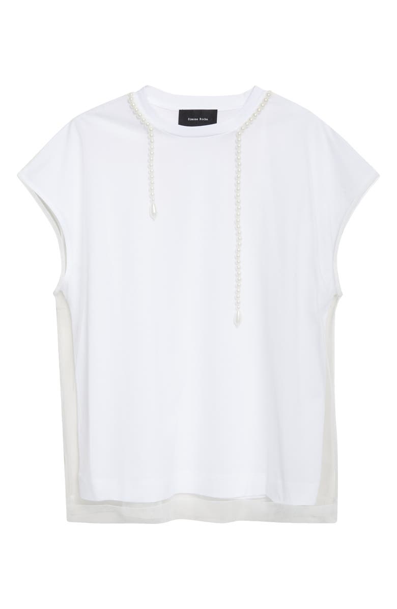 Simone Rocha Pearl Trim Layered Liquid T-Shirt, Main, color, White/ White/ Pearl