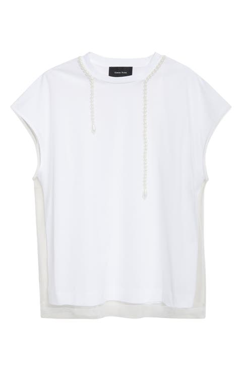 Pearl Trim Layered Liquid T-Shirt