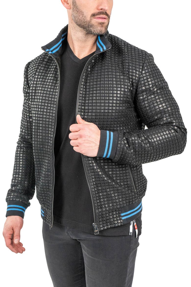 Geometric Leather Jacket, Alternate, color, BLACK
