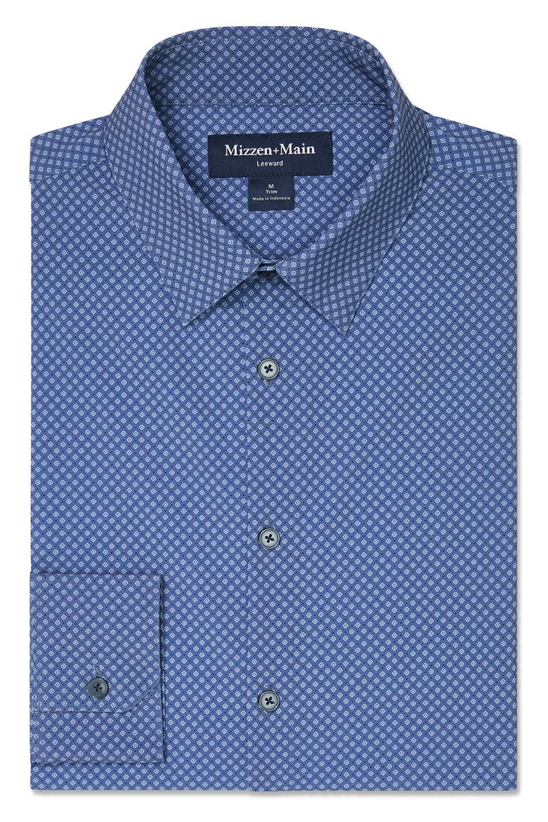 Leeward Trim Fit Diamond Print Performance Button-Up Shirt, Alternate, color, COASTAL FJORD DOUBLE DIAMOND