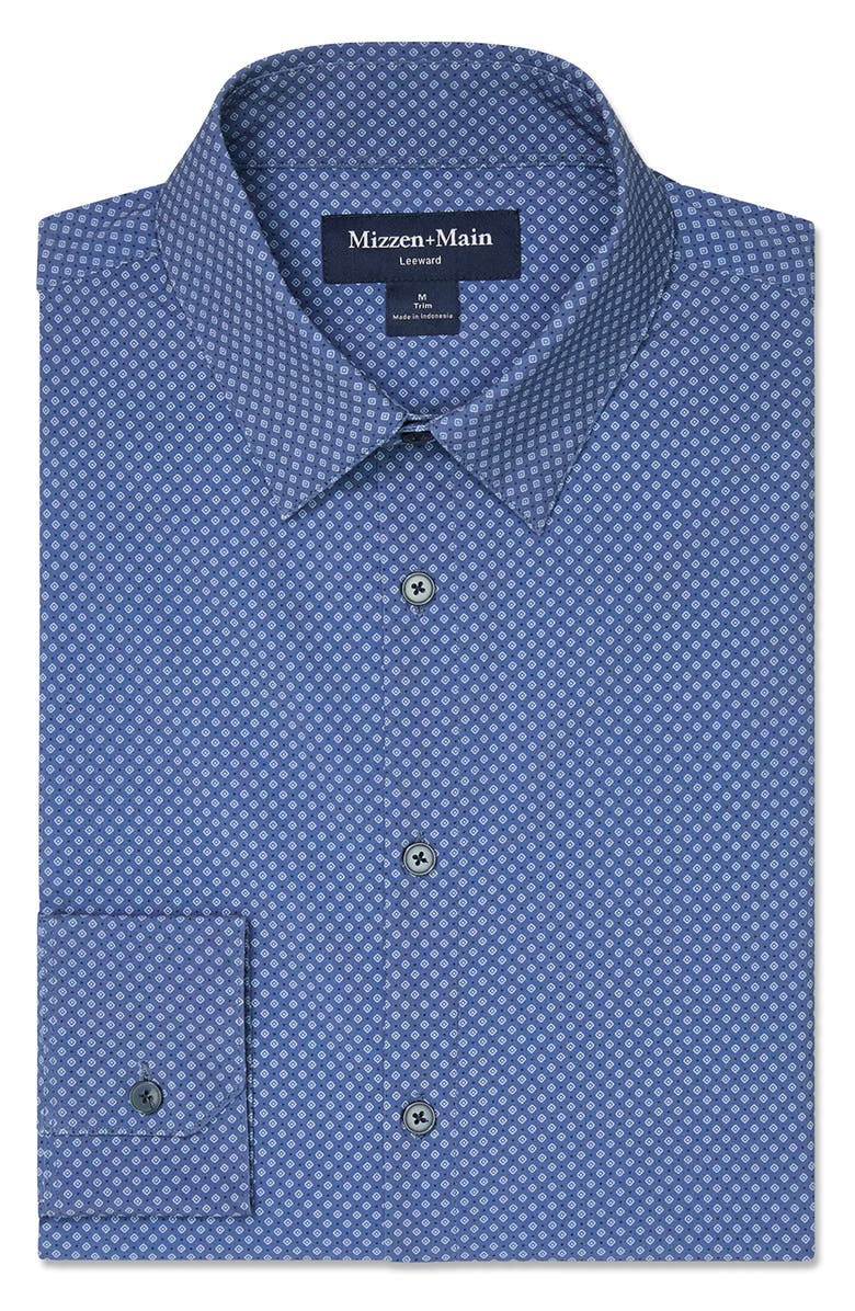 Mizzen+Main Leeward Trim Fit Diamond Print Performance Button-Up Shirt, Alternate, color, Coastal Fjord Double Diamond