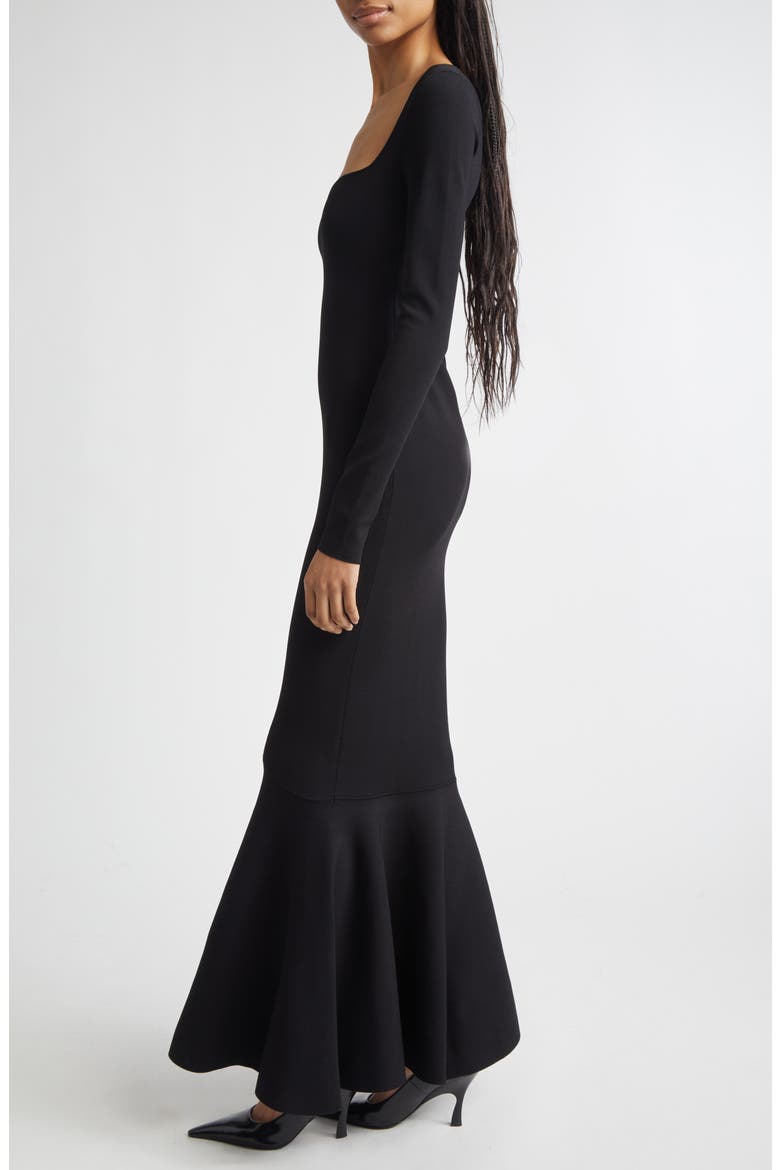 Long Sleeve Compact Knit Mermaid Gown, Alternate, color, BLACK
