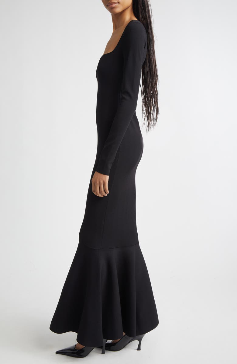 Stella McCartney Long Sleeve Compact Knit Mermaid Gown, Alternate, color, Black