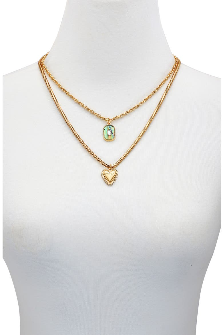 Heart Pavé Layered Pendant Necklace, Alternate, color, GOLD TONE