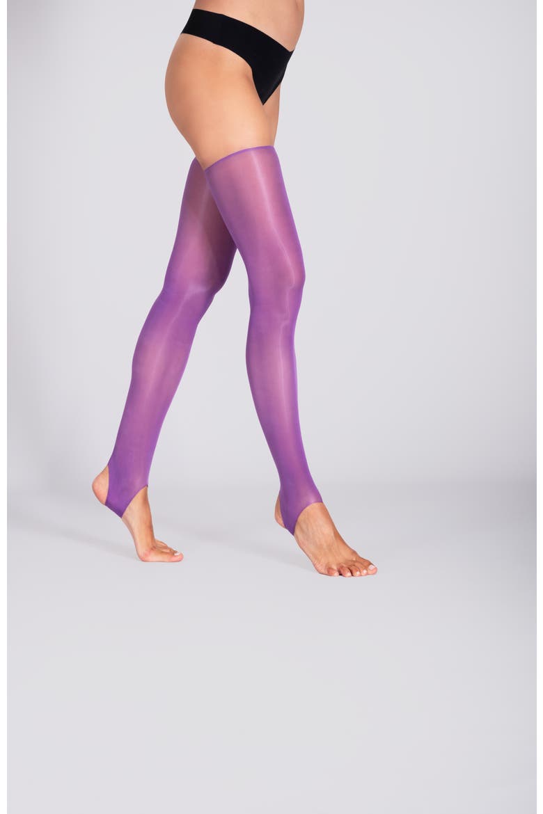 Lustrous Silky Shiny Stirrup Thigh Highs, Alternate, color, PURPLE