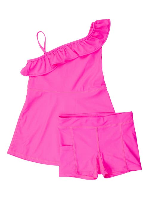 Rufflebutts Girls Active Tennis Dress And Bike Short Set In Neon Magenta