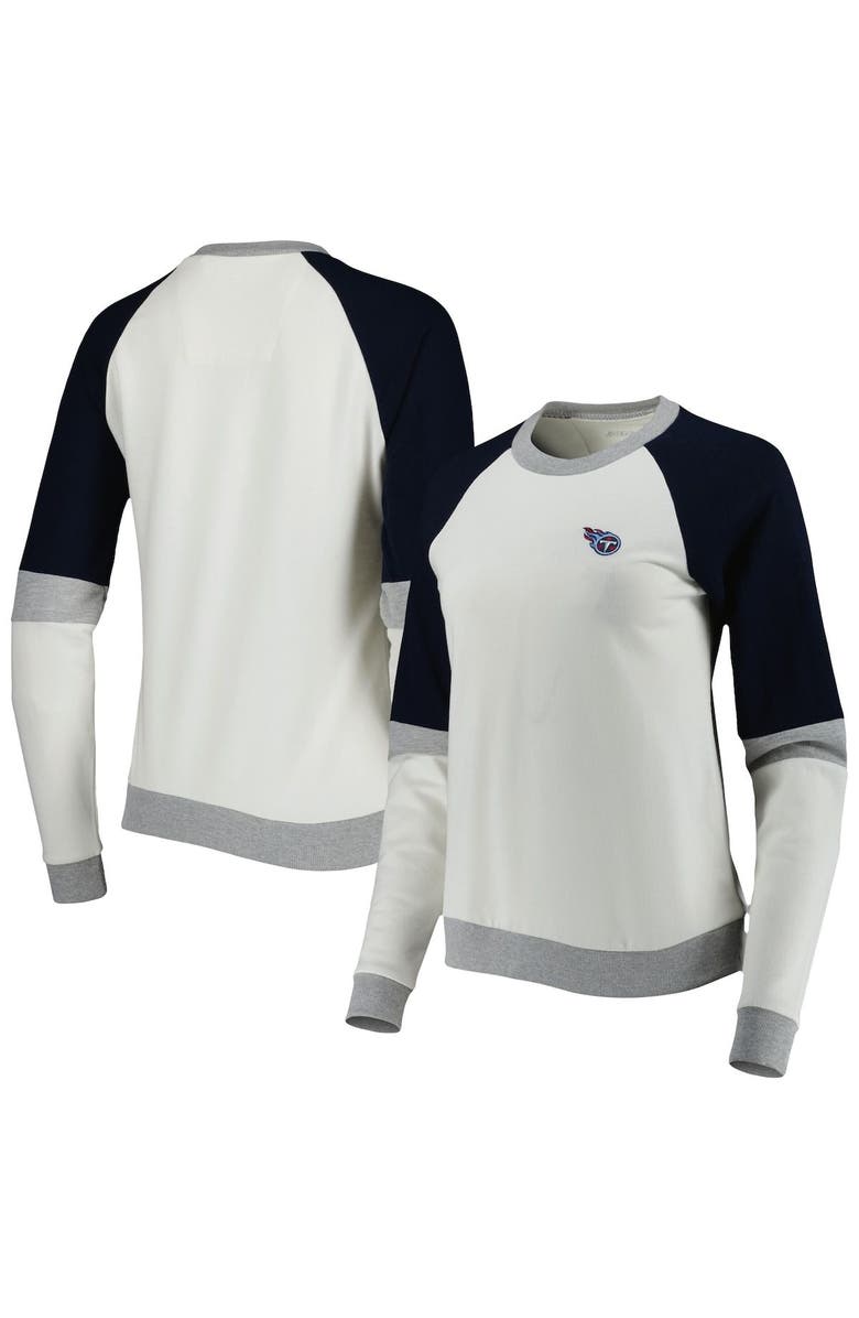 ANTIGUA Women's Antigua Cream/Navy Tennessee Titans Avenue Raglan Pullover Sweatshirt, Main, color, 