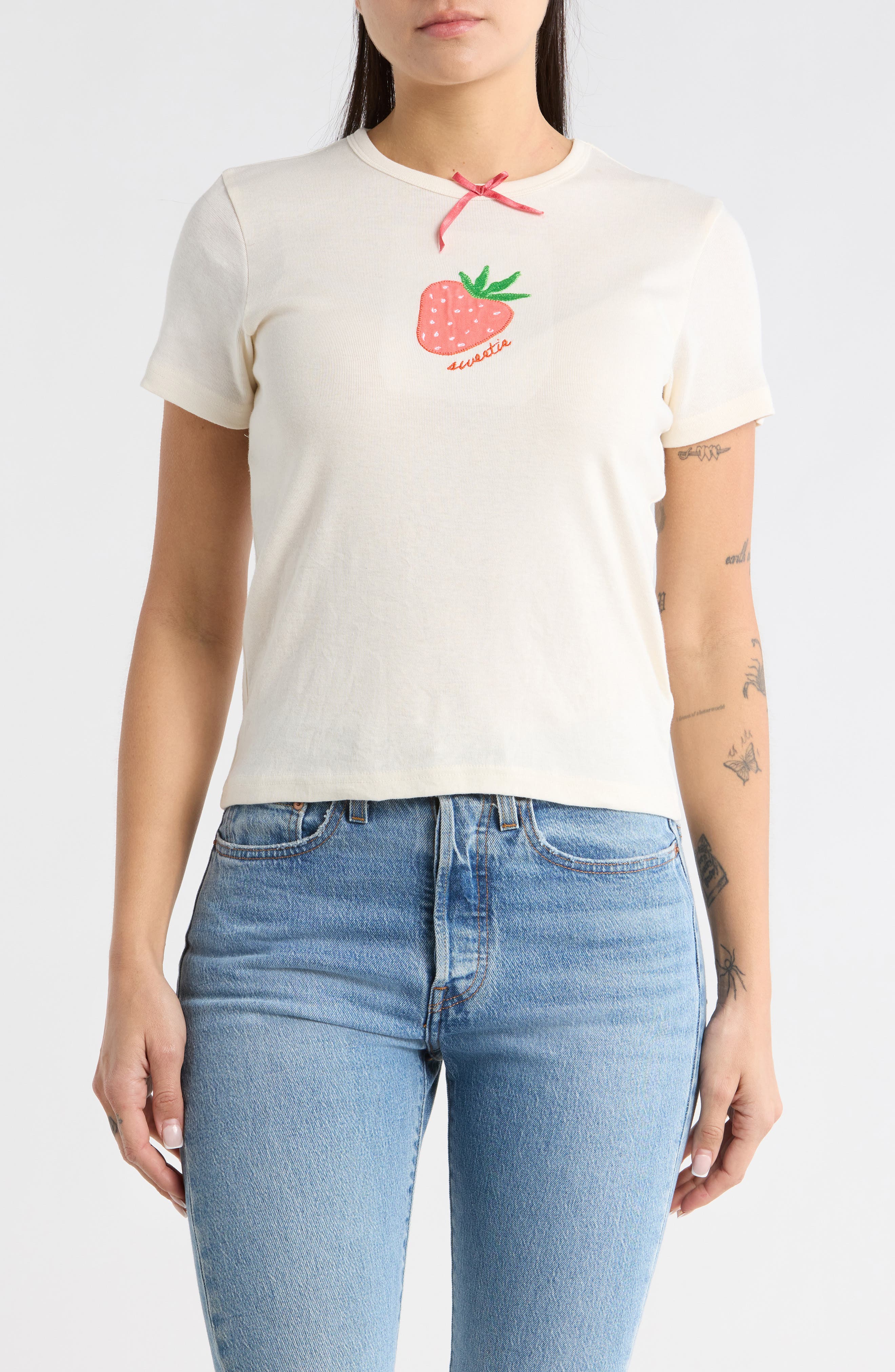 Ripple Junction Strawberry Sweetie Embroidered T-Shirt