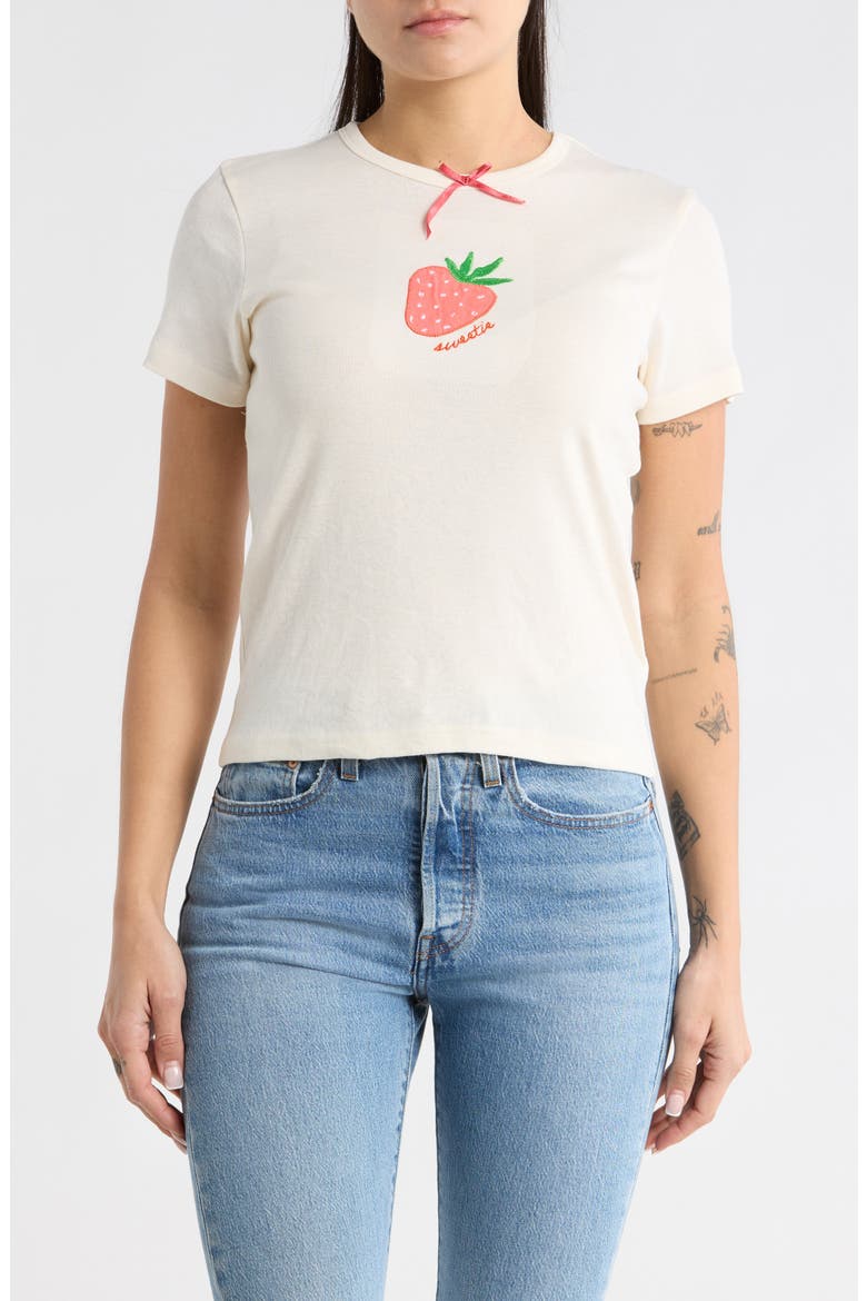 Strawberry Sweetie Embroidered T-Shirt, Main, color, COCONUT MILK