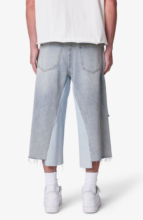 Mnml Distressed Panel Denim Shorts In Blue