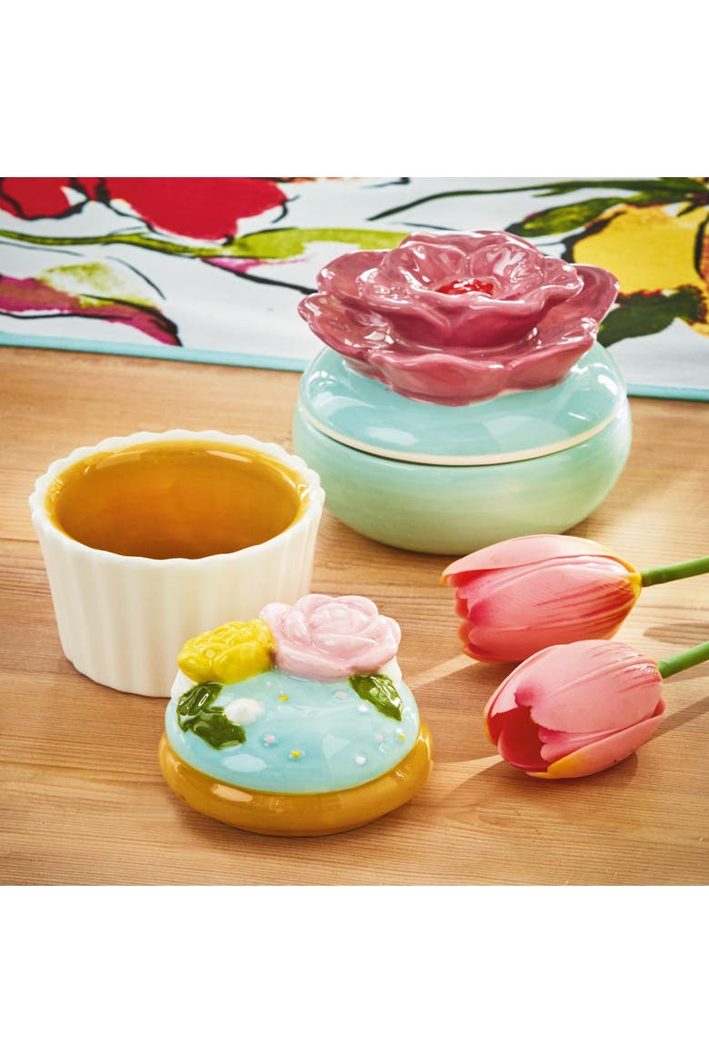 Flower Cupcake Trinket Dish Multi Earthenware Spring, Alternate, color, White