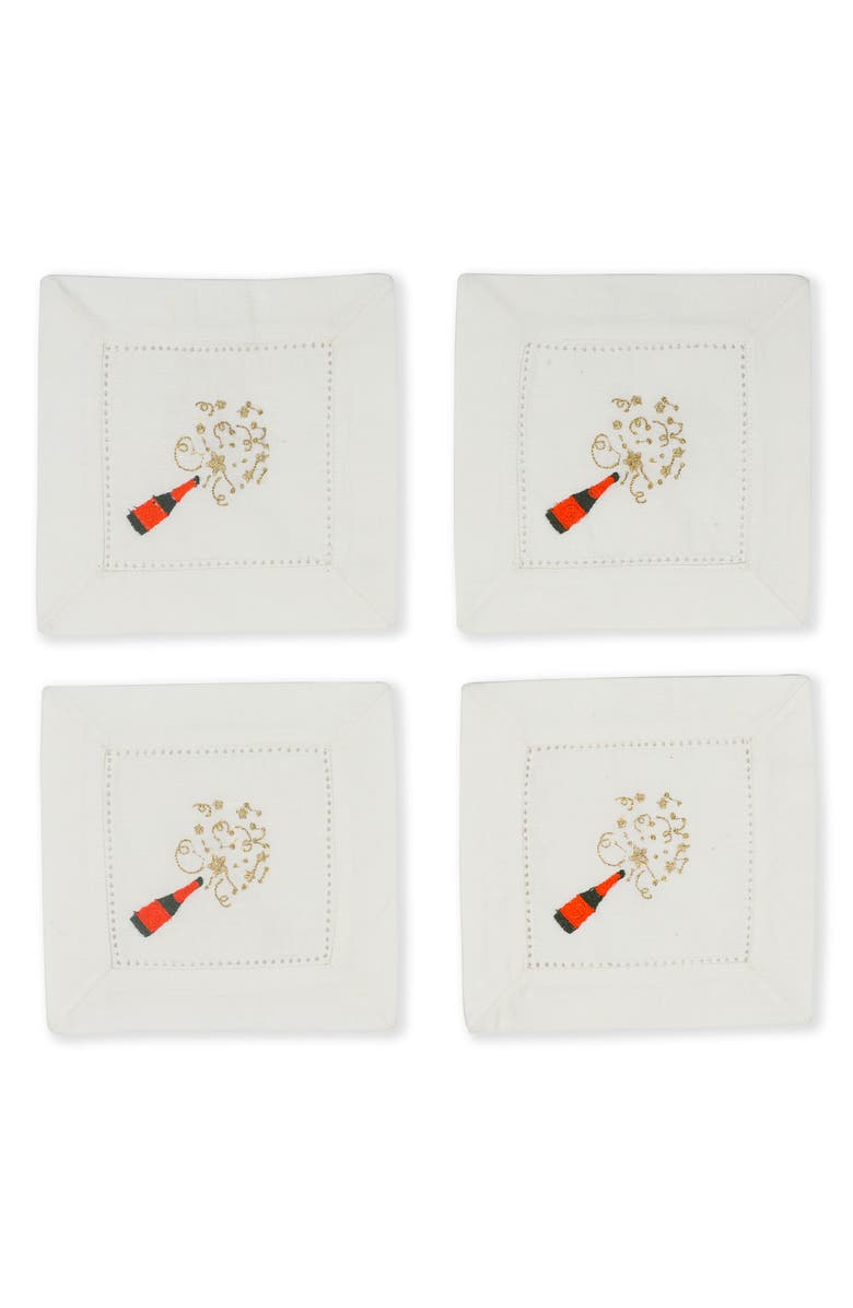 Tiramisu Sip & Sparkle Embroidered Linen Cocktail Napkins, Main, color, 