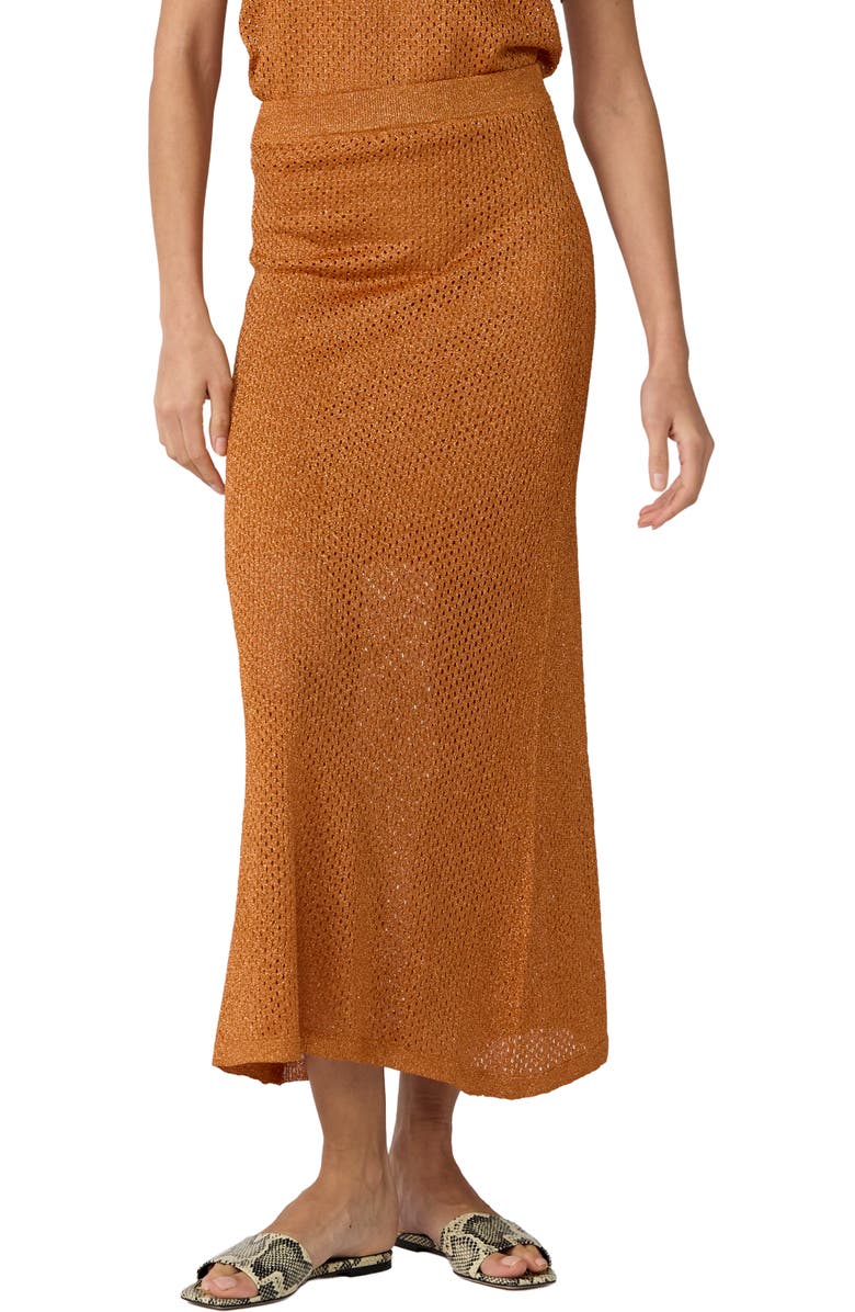 Diane von Furstenberg Harmon Metallic Open Stitch Skirt, Main, color, Copper Gleam