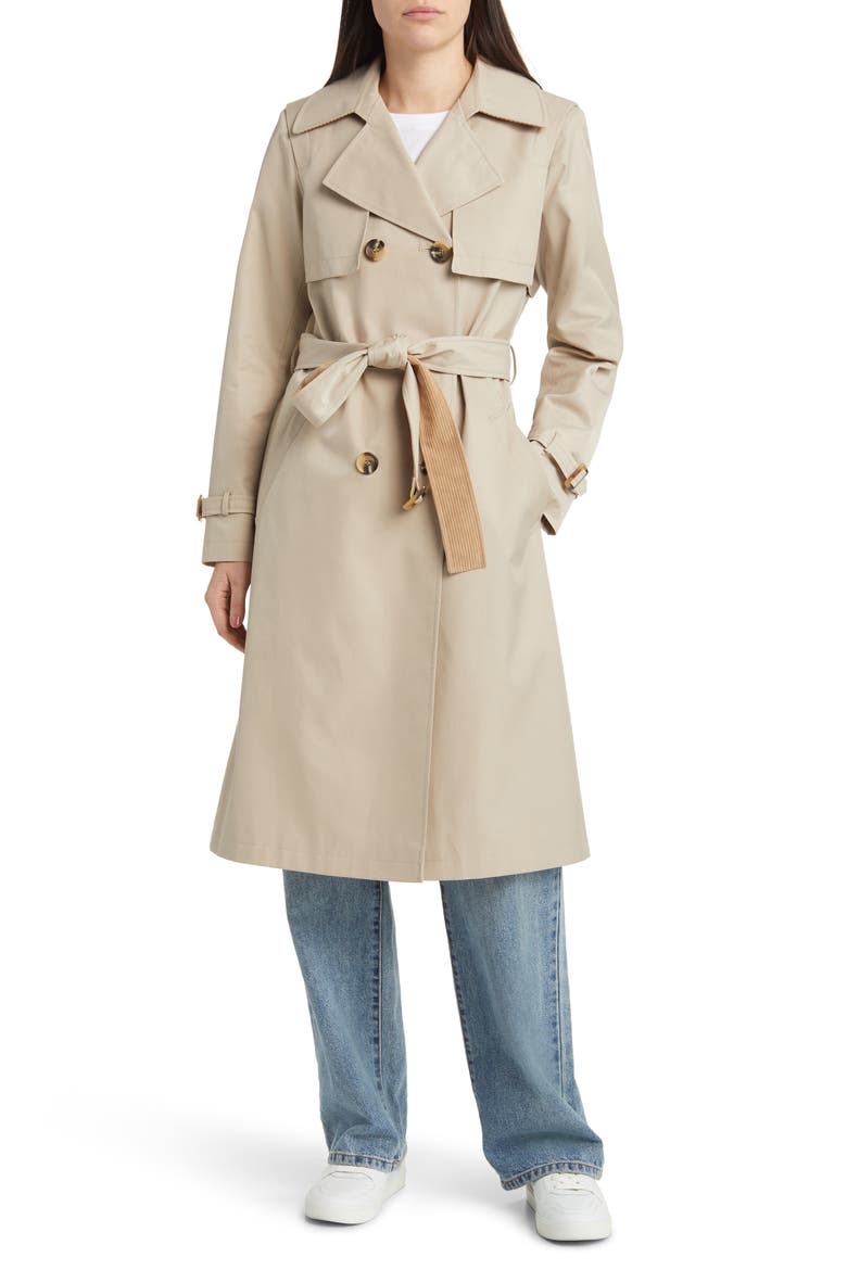 Corduroy Contrast Trench Coat, Main, color, BIRCH