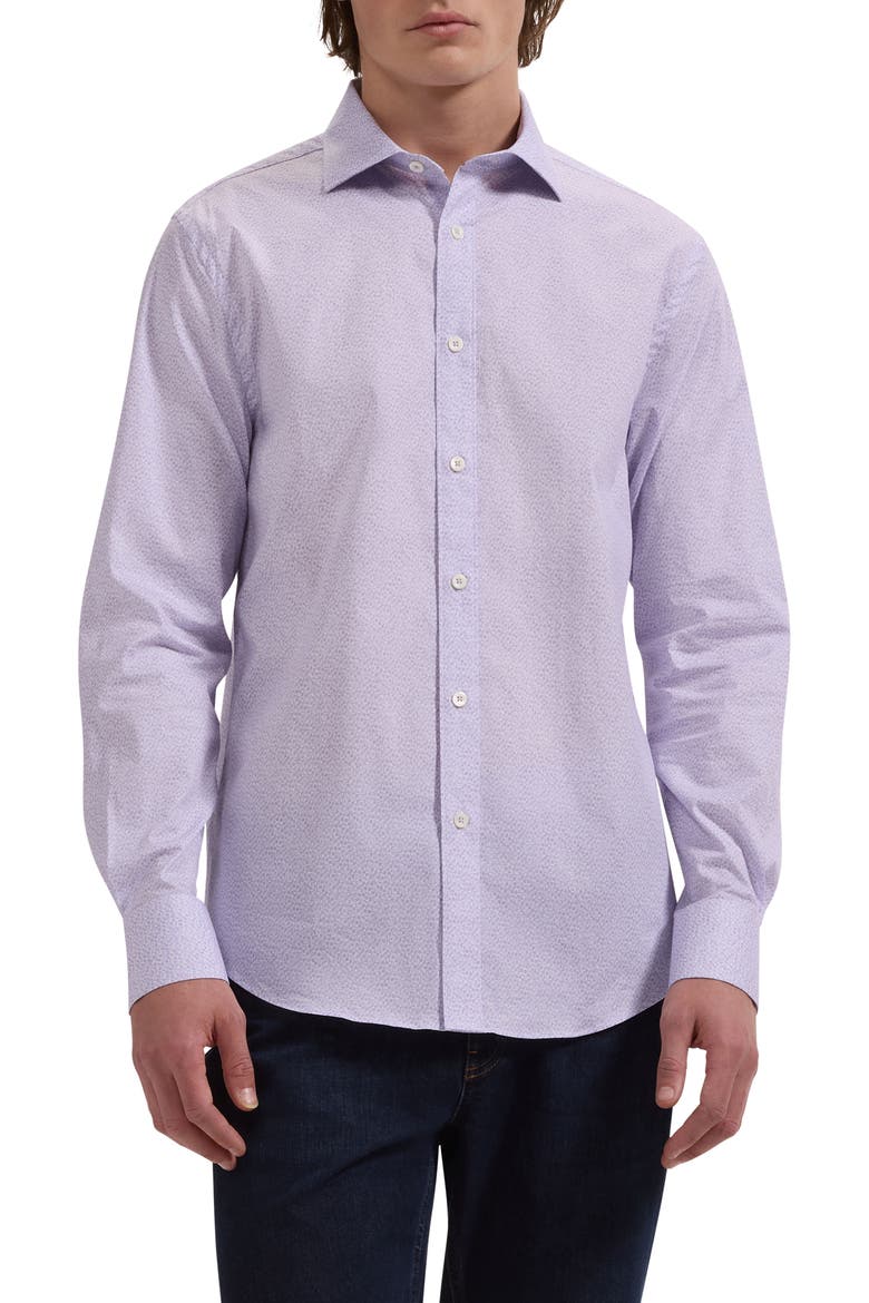Axel Shaped Fit Geo Print Stretch Cotton Button-Up Shirt, Main, color, LILAC