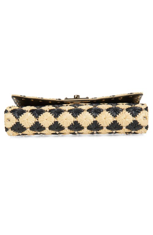 Valentino Garavani Rockstud Spike Check Raffia Shoulder Bag In Natural/black