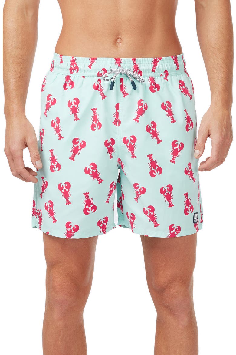 Lobster Print Swim Trunks, Main, color, LIGHT BLUE/ BERRY