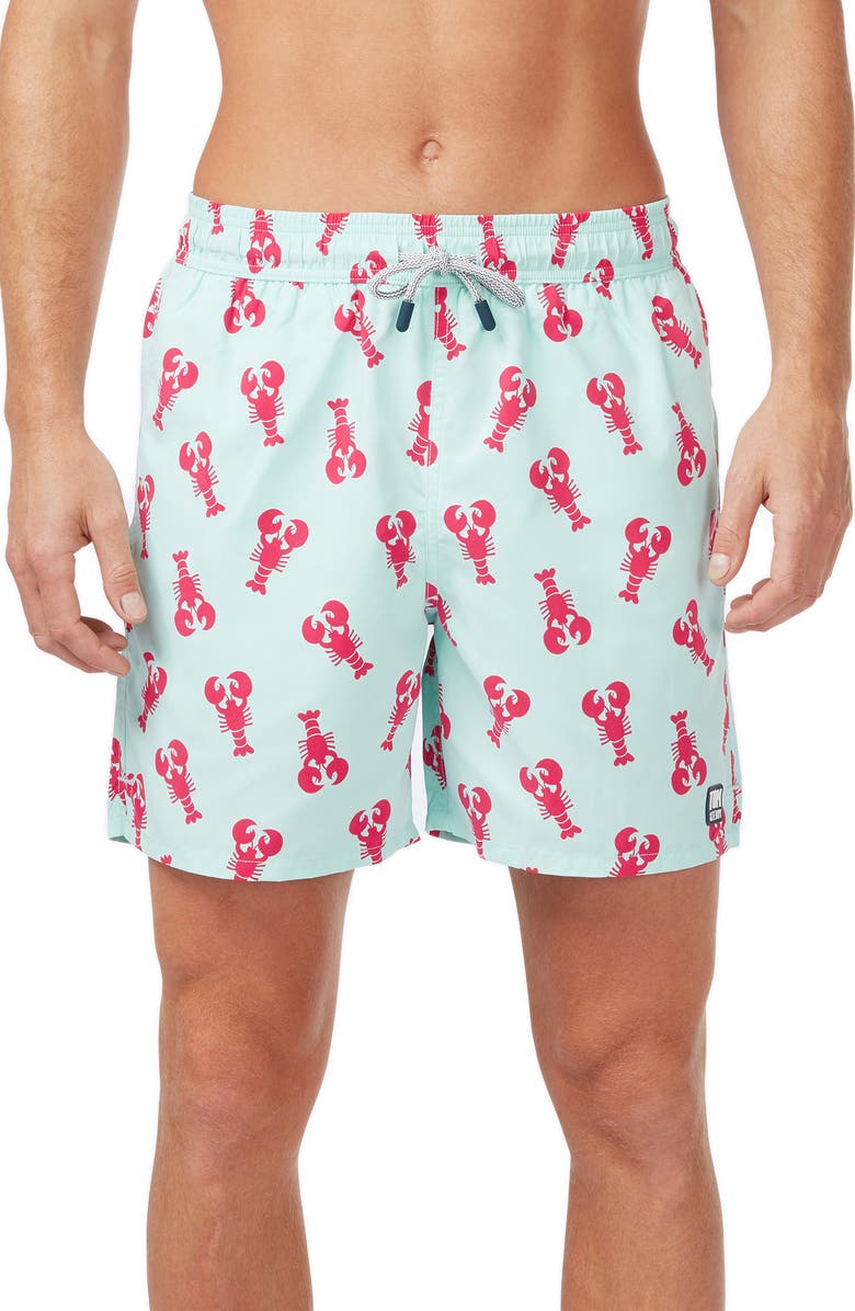 Tom & Teddy Lobster Print Swim Trunks, Main, color, 