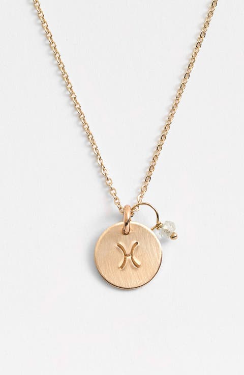 14k-Gold Fill & Semiprecious Birthstone Zodiac Mini Disc Necklace