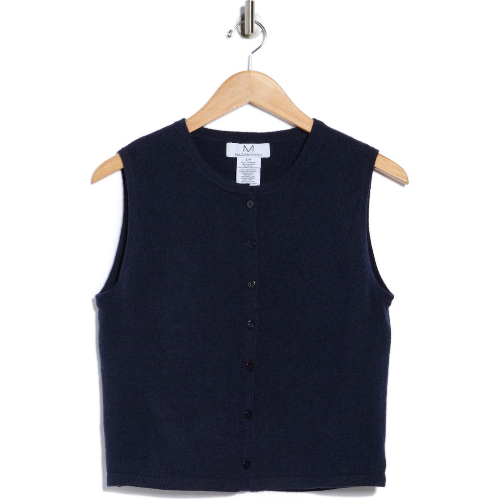 Magaschoni Cashmere Crewneck Crop Sweater Vest In Blue
