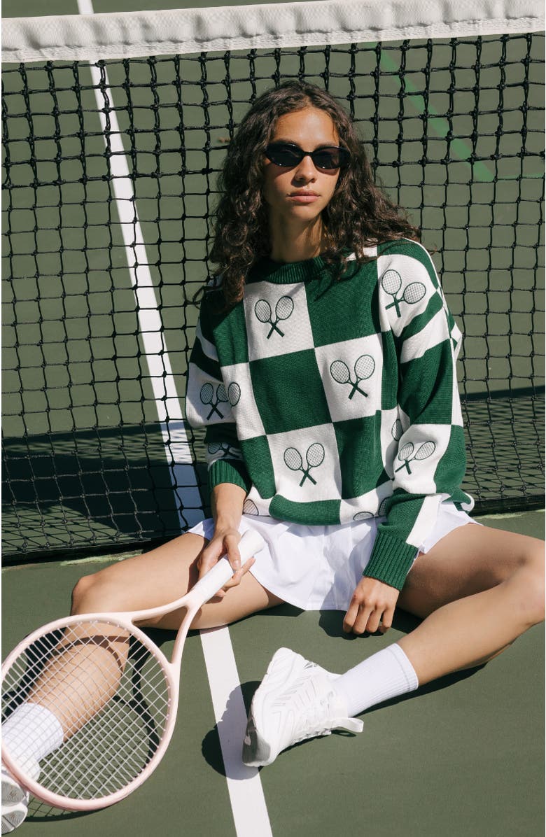 Ellsworth + Ivey Riley Sweater Checkered Tennis, Alternate, color, Green / Ivory