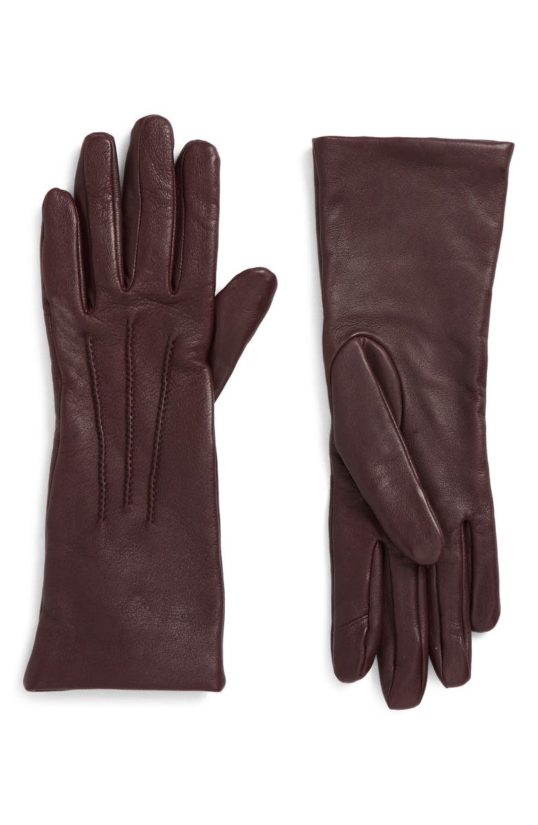 Cole Haan Leather Points Gloves, Main, color, Pinot