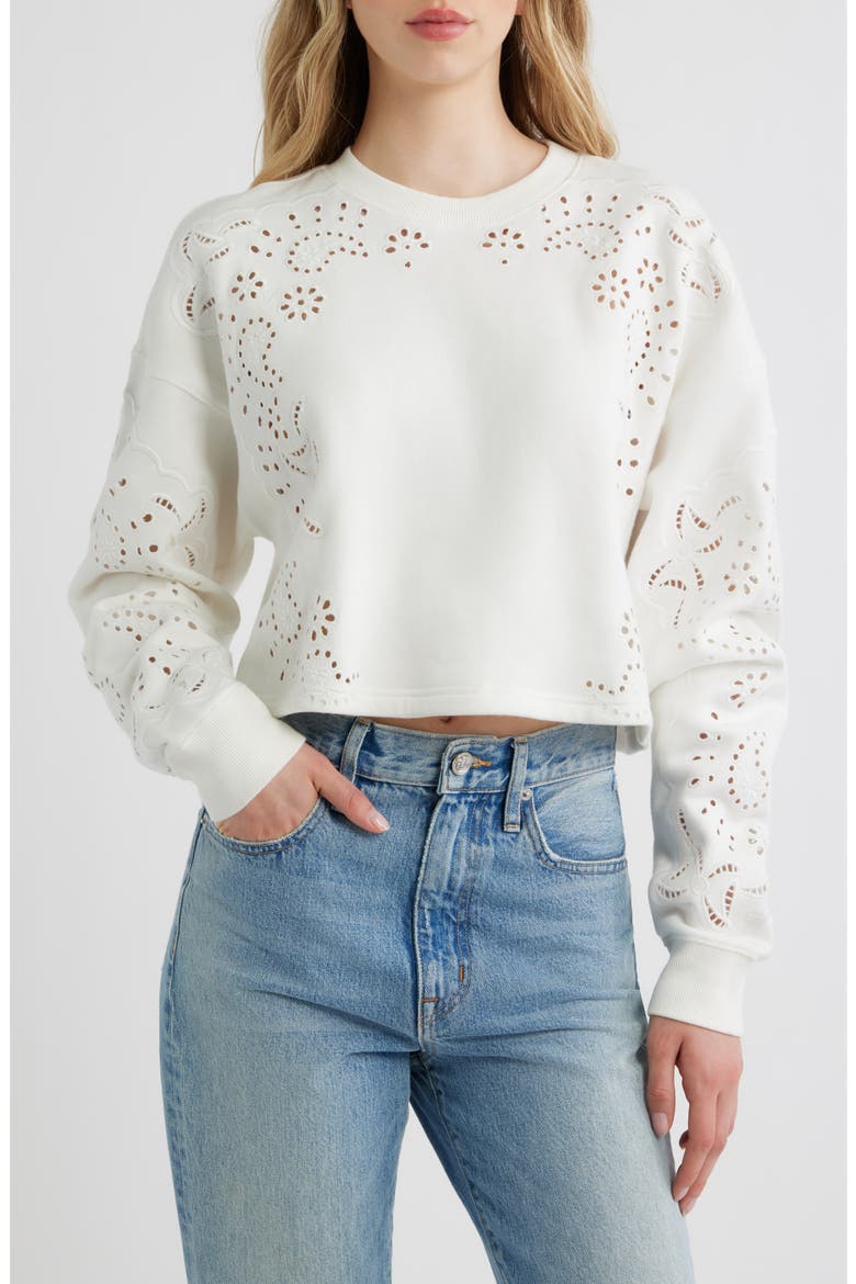 Lalo Eyelet Sweatshirt, Main, color, TRUE WHITE