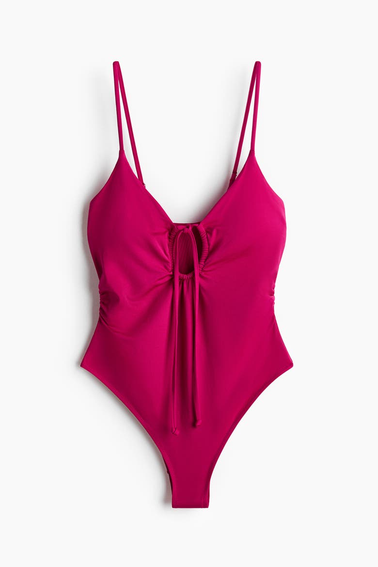 Padded-cup High-leg Swimsuit, Alternate, color, Dark pink